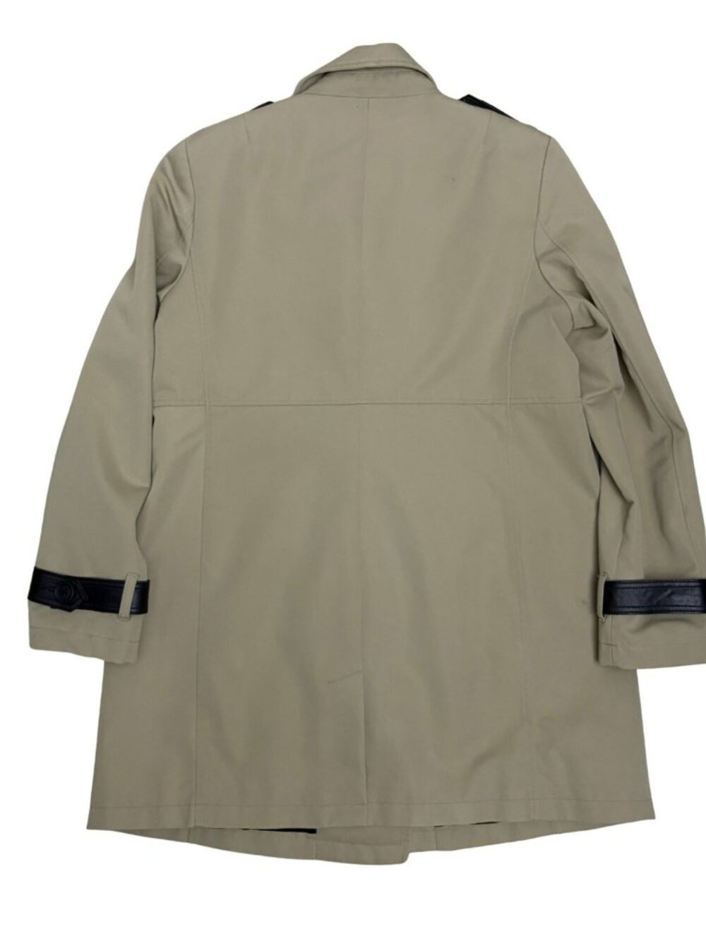 DANIER Italian Leather Trim Trench Coat Business Casual Log Jacket Coat Womens L - Picture 5 of 8